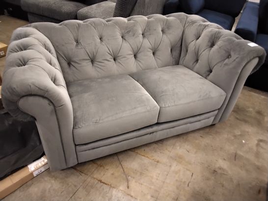 DESIGNER GREY FABRIC CHESTERFIELD STYLE TWO SEATER SOFA