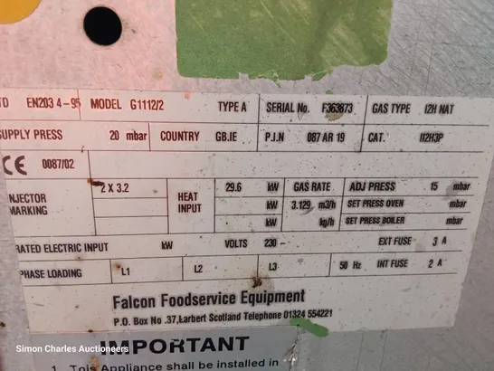 FALCON TWO TIER DOMINATOR FORCED CONVECTION GAS FIRED OVENS Model G1112/2