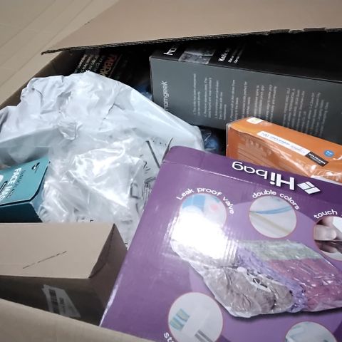 PALLET OF 4 BOXES OF ASSORTED ITEMS INCLUDING ORANGE CAMPING KETTLE, HOMGEEK KNIFE SET, HUMANE MOUSE TRAP, NEOTERIC GRILL PAN, VACUUM SEAL BAGS