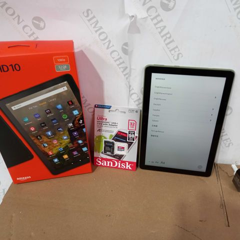 BOXED AMAZON FIRE HD10 TABLET WITH SANDISK 32GB CARD