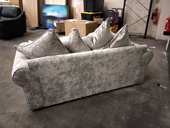 QUALITY ROMANCE SILVER FABRIC 4 AND 2 SEATER SEATER SOFAS WITH STUDED ARMS
