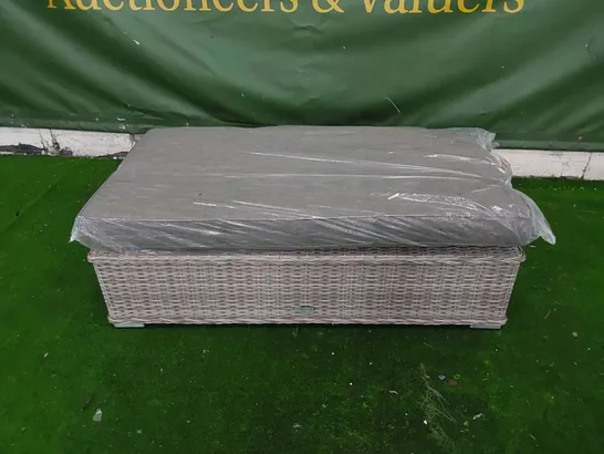 5 X DESIGNER GREY RATTAN BENCH WITH CUSHIONS