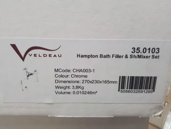 BOXED VELDEAU HAMPTON BATH FILLER AND SHOWER MIXER SET IN CHROME - 270X240X165MM