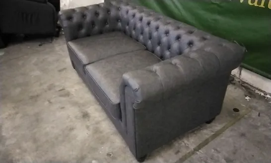 DESIGNER GREY LEATHER CHESTERFIELD STYLE 2 SEATER SOFA