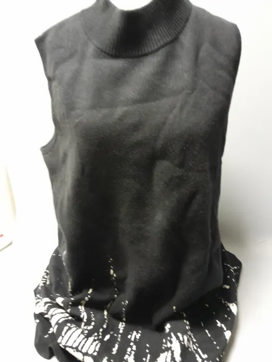 WYNNE COLLECTION SLEEVELESS LONGLINE SWEATSHIRT IN BLACK/WHITE SIZE 2XL