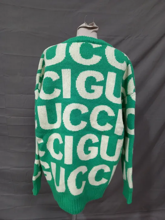 GUCCI KNITTED HEAVY WEIGHTED JUMPER IN GREEN & CREAM - 2XL