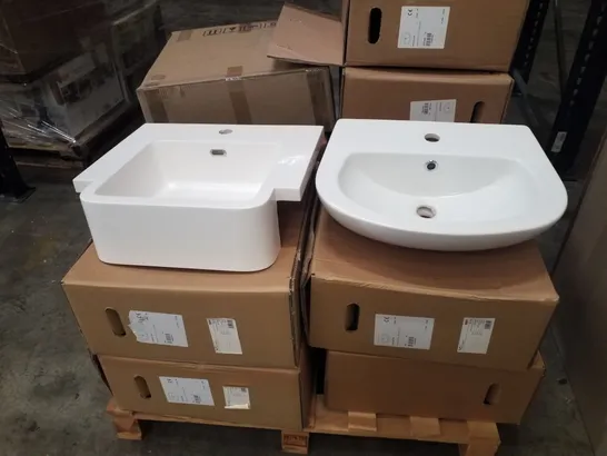 PALLET OF 11 ASSORTED BRAND NEW SINGLE BOWL BATHROOM SINKS 