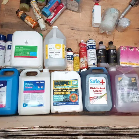 APPROXIMATELY 30 ASSORTED LIQUID PRODUCTS TO INCLUDE; NOPE SPIDER KILLER, VELOX SPRAY AND MILTON DISINFECTANT