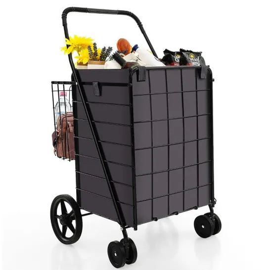 BOXED COSTWAY FOLDABLE SHOPPING CART, 4 WHEELS, LOAD CAPACITY 40KG, COMES WITH A REMOVABLE BAG