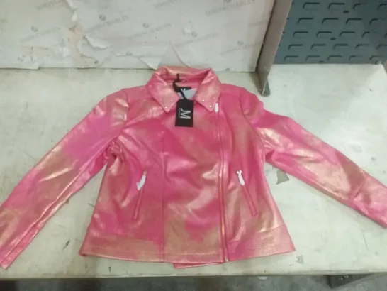 BOX OF APPROXIMATELY 12 JULIEN MACDONALD PINK/GOLD BIKER JACKET - SIZE 16