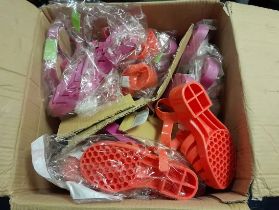 APPROXIMATELY 10 ASSORTED SANDALS AND SLIP ON SHOES IN VARIOUS COLOURS, SIZES AND STYLES