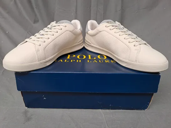 BOXED PAIR OF RALPH LAUREN POLO SHOES IN OFF WHITE UK SIZE 8