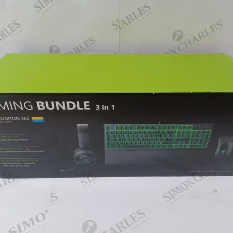 BRAND NEW BOXED RAZER GAMING BUNDLE 3 IN 1 TO INCLUDE - GAMING HEADSET, MEMBRANE RGB KEYBOARD AND ESSENTIAL GAMING MOUSE