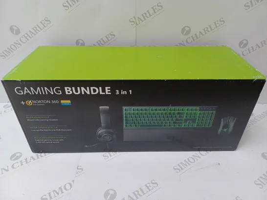 BRAND NEW BOXED RAZER GAMING BUNDLE 3 IN 1 TO INCLUDE - GAMING HEADSET, MEMBRANE RGB KEYBOARD AND ESSENTIAL GAMING MOUSE