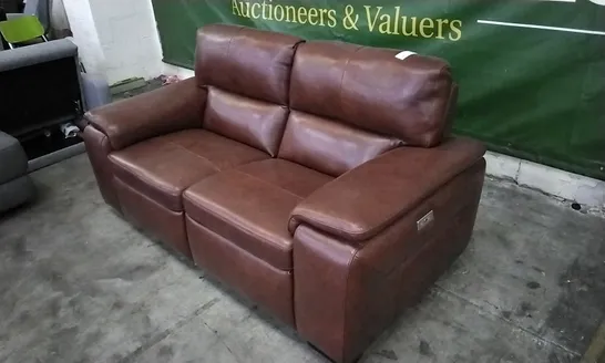 QUALITY ITALIAN DESIGNER GRADO TAN LEATHER POWER RECLINER LOVESEAT 