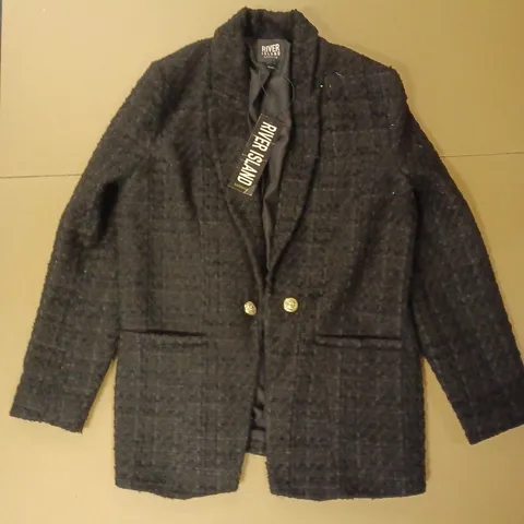 RIVER ISLAND KNITTED BLAZER JACKET, BLACK - SIZE 18 