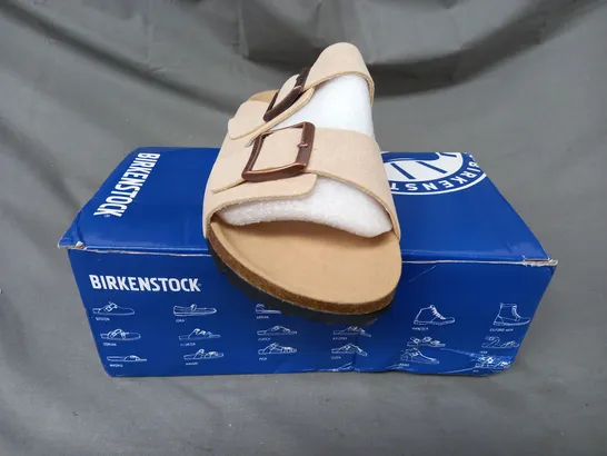 BOXED PAIR OF BIRKENSTOCK OPEN TOE SANDALS IN BEIGE EU SIZE 42