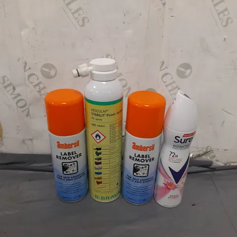 APPROXIMATELY 5 ASSORTED AEROSOL CANS TO INCLUDE SURE, LABEL REMOVER AND OIL SPRAY - COLLECTION ONLY