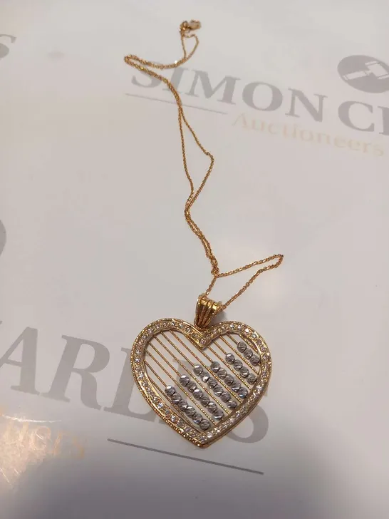 18CT GOLD HEART SHAPED PENDANT ON CHAIN, SET WITH NATURAL DIAMONDS