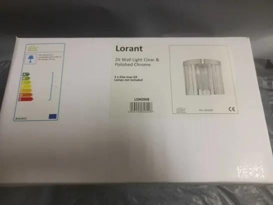 BRAND NEW LORANT 2 LIGHT WALL LIGHT GLASS POLISHED CHROME