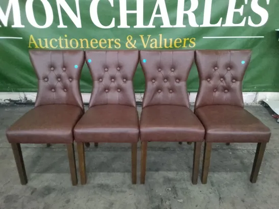 SET OF 4 NEW BEWLEY CLUB BROWN LEATHER BUTTON BACK DINING CHAIRS (DARK OAK LEG)