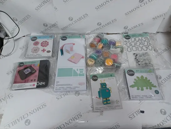 APPROXIMATELY 10 SIZZIX CRAFTING ITEMS TO INCLUDE EILEEN HULL DIE, MINI STAMPERS SECRET WEAPON, AND OPAQUE POWDER ETC. 