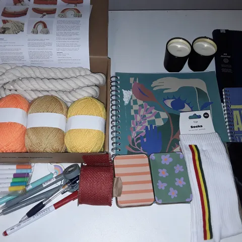 LOT OF ASSORTED ITEMS TO INCLUDE KNITTING KIT, NOTEBOOKS AND CANDLE 