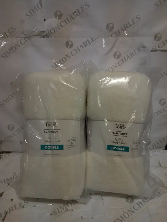 BRAND NEW LOT OF 2 GEORGE HOME SUPER SOFT TEDDY FITTED SHEET - DOUBLE 