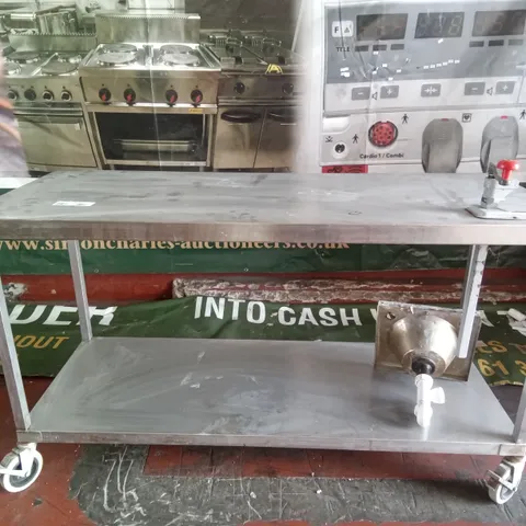 STAINLESS STEEL MOBILE WORKTOP WITH BONZER CLASSIC TIN CAN OPENER