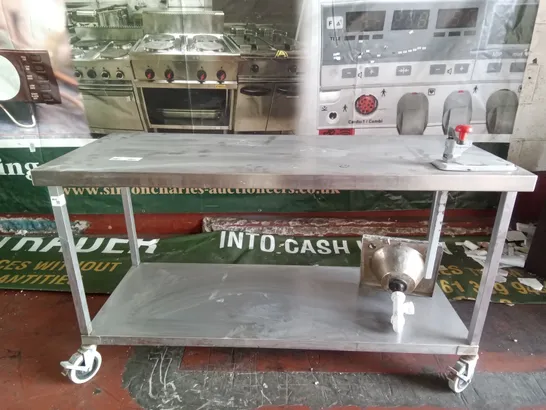 STAINLESS STEEL MOBILE WORKTOP WITH BONZER CLASSIC TIN CAN OPENER