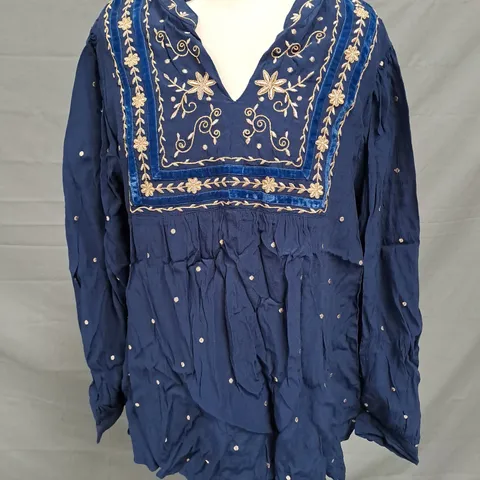 MONSOON ELEANOR EMBROIDERED TOP- NAVY XL