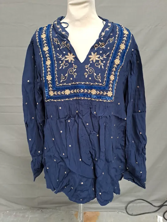 MONSOON ELEANOR EMBROIDERED TOP- NAVY XL