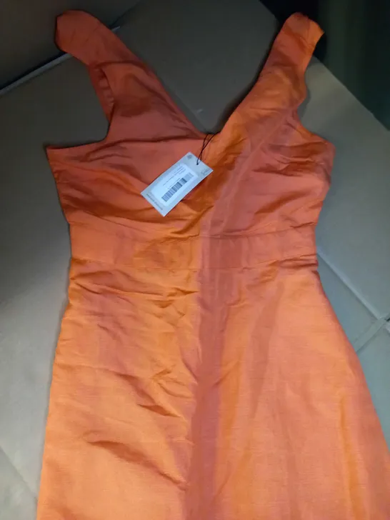 OASIS ORANGE V NECK LINEN MIX TAILORED MIDI DRESS - SIZE 10