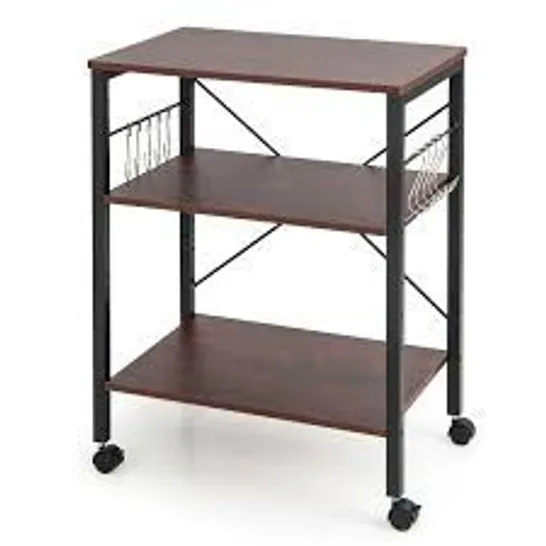 BOXED COSTWAY 3 SHELF STORAGE TROLLEY WITH REMOVABLE HOOKS