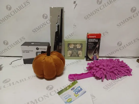 APPROXIMATELY 20 HOUSEHOLD ITEMS TO CONTAIN COMBINATION KEY SAFE, PIMPERNEL X4 COASTERS, DLUX PRO KLEEN NOODLE DUSTER ETC 