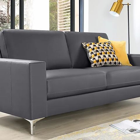 BOXED BALTIMORE GREY FAUX LEATHER THREE SEATER SOFA (1 BOX)