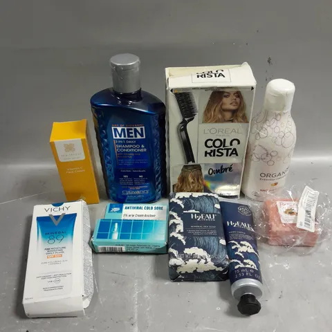 APPROXIMATELY 20 ASSORTED HEALTH & BEAUTY PRODUCTS TO INCLUDE H2 EAU HAND CREAM, VICHY DAILY FLUID, COLD SORE CREAM ETC 