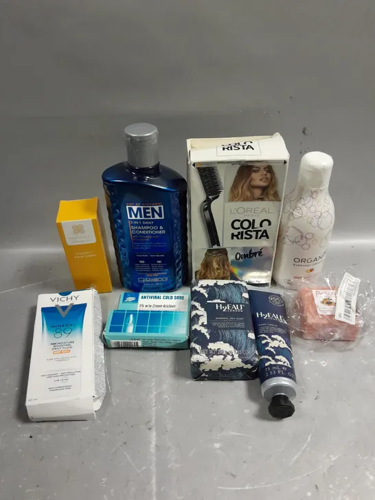 APPROXIMATELY 20 ASSORTED HEALTH & BEAUTY PRODUCTS TO INCLUDE H2 EAU HAND CREAM, VICHY DAILY FLUID, COLD SORE CREAM ETC 