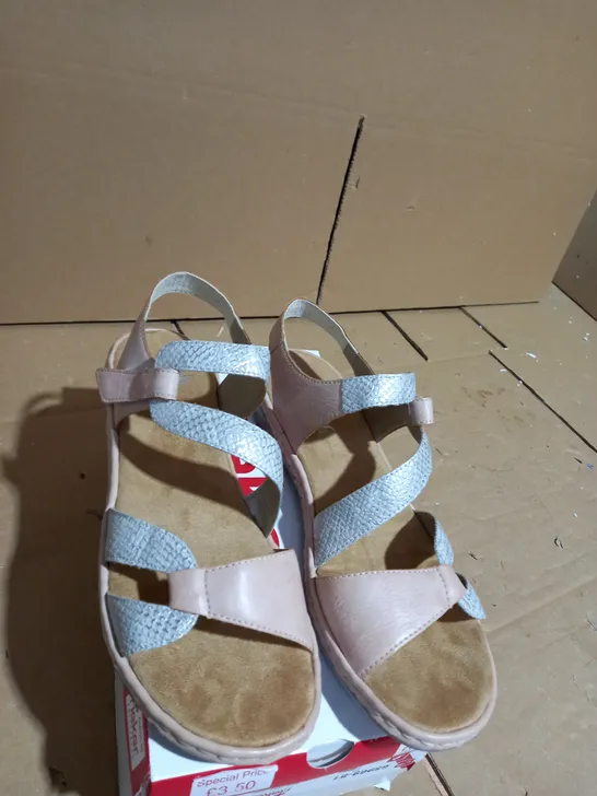 RIEKER WHITE/PINK WEDGE SANDALS SIZE 7