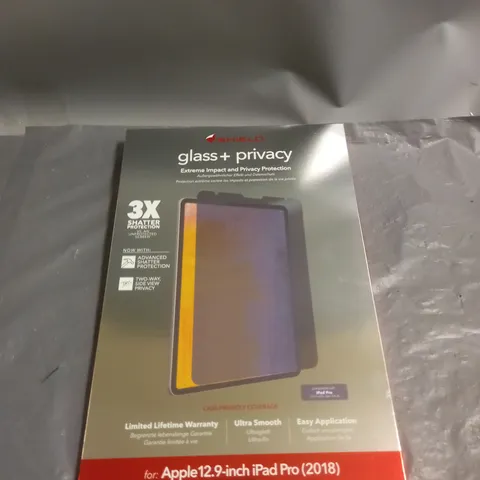 BOX OF APPROXIMATELY 50 INVISIBLE SHIELD GLASS+PRIVACY SCREEN PROTECTORS FOR APPLE 12.9" IPAD PRO