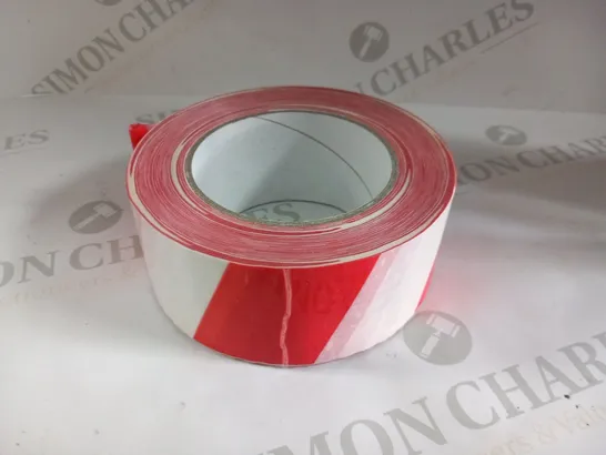 APPROXIMATELY 24 ROLLS OF RED AND WHITE SAFETY TAPE