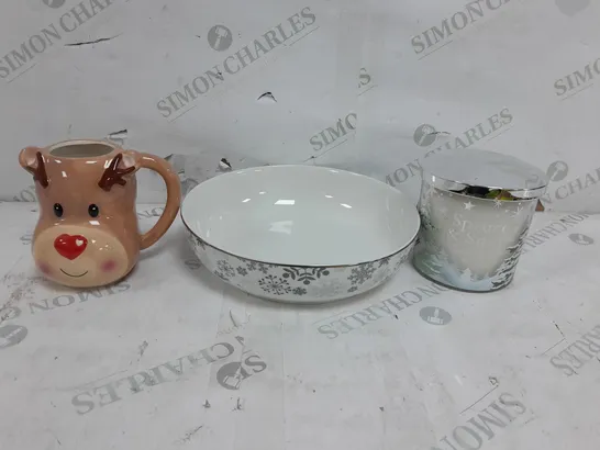 LARGE BOX OF ASSORTED ITEMS TO INCLUDE MUGS, BOWLS AND SCENTED CANDLES