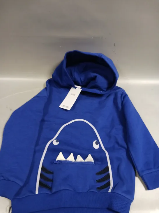 M&S CHILDRENS BLUE SHARK ZIP HOODIE - 5-6YRS 