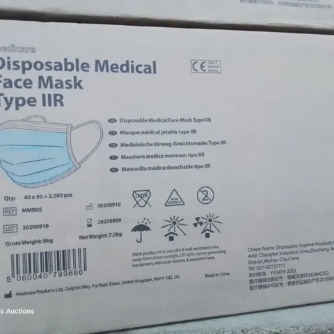 TWO CASES EACH CONTAINING 2000 DISPOSABLE MEDICAL FACE MASKS TYPE IIR