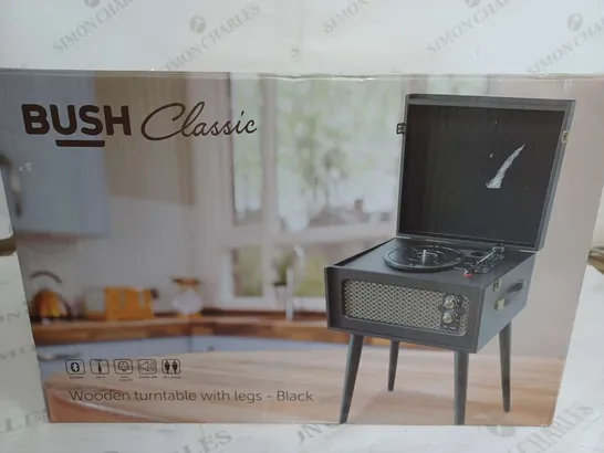 BOXED BUSH CLASSIC WOODEN TURNTABLE WITH LEGS IN BLACK