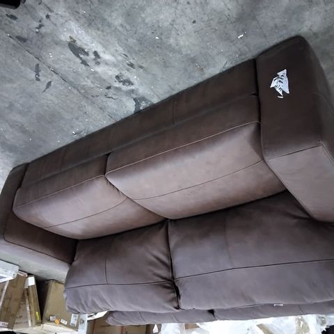 DESIGNER BROWN FAUX LEATHER FIXED THREE SEATER SOFA 