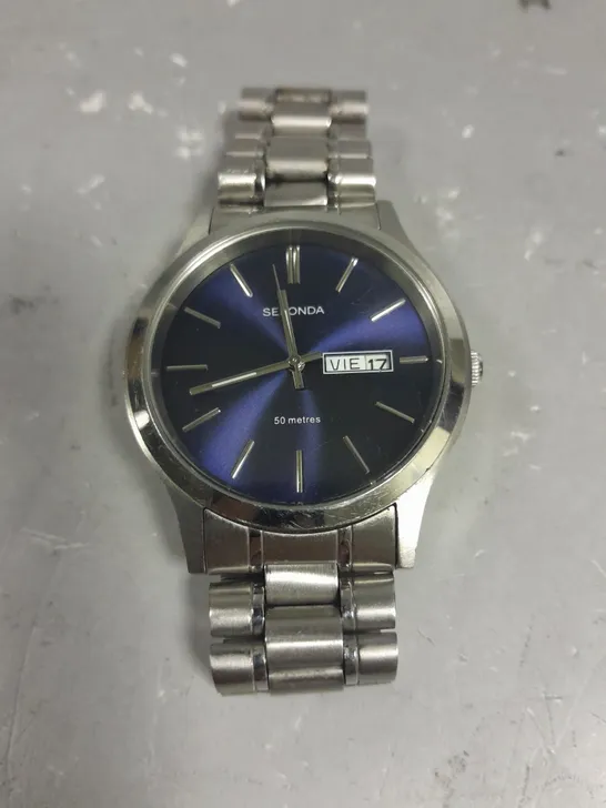 SEKONDA STAINLESS STEEL GENTS WATCH WITH NAVY DIAL