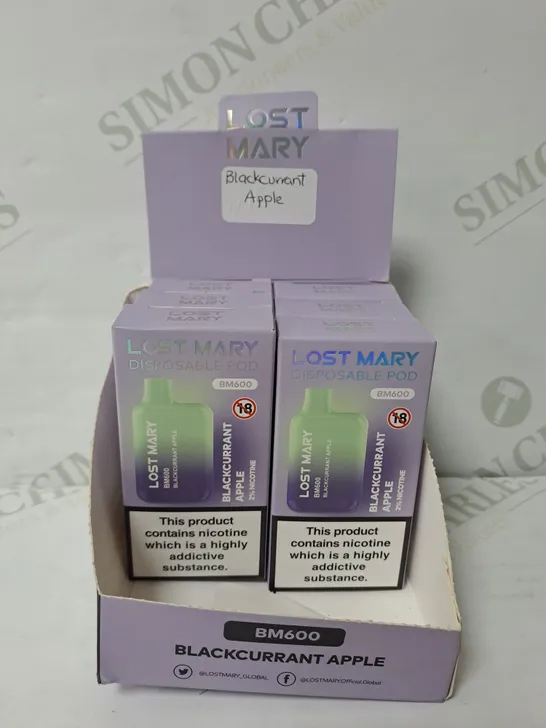 BOX OF 6 LOST MARY DISPOSABLE POD BLACKCURRANT APPLE