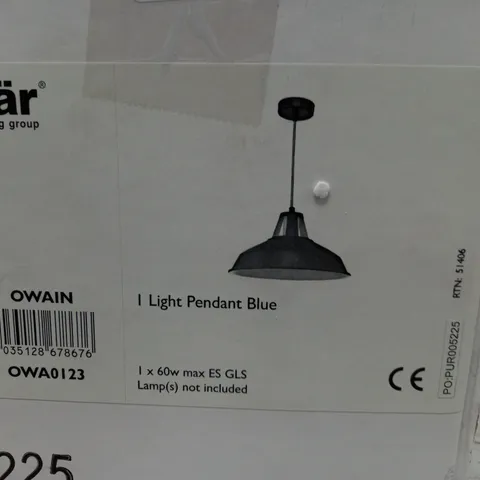 BOXED OWAIN 1 LIGHT E27 BLUE ADJUSTABLE PENDANT