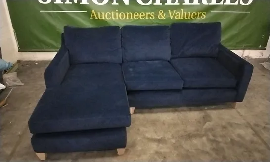 QUALITY DESIGNER LOUNGE CO CORNER GROUP SOFA WITH CHAISE SECTION IN NAVY BLUE PLUSH FABRIC